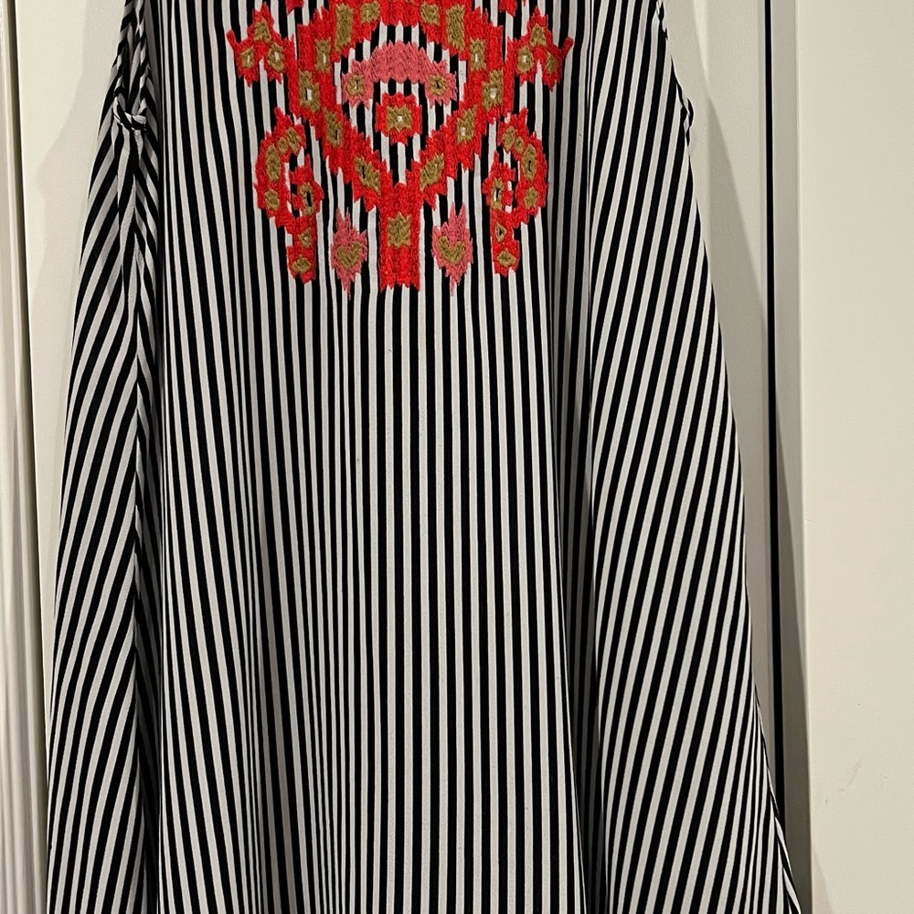 THML Black and White Striped Top with Red Embroidery